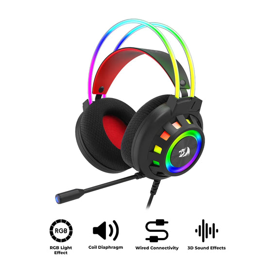 REDRAGON H281 CIRCA | BLACK | WIRED | RGB GAMING HEADSET | ADJUSTABLE HEADBAND | RGB ILLUMINATION ON EARMUFFS + HEADBAND | 50MM DRIVE UNIT SIZE | 3D SOUND EFFECT |  6 MONTHS WARRANTY HEADSET