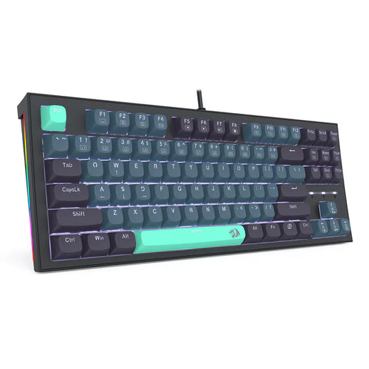 REDRAGON K611-BGB  | BES | WIRED USB MECHANICAL KEYBOARD | 87 KEYS | 80% LAYOUT DESIGN | 2 SIDE LIGHT EFFECTS | CUSTOMIZED MECHANICAL SWITCHES |SILVER SWITCH |BLUE + GREEN  + BLACK | 6 MONTHS WARRANTY KEYBOARD