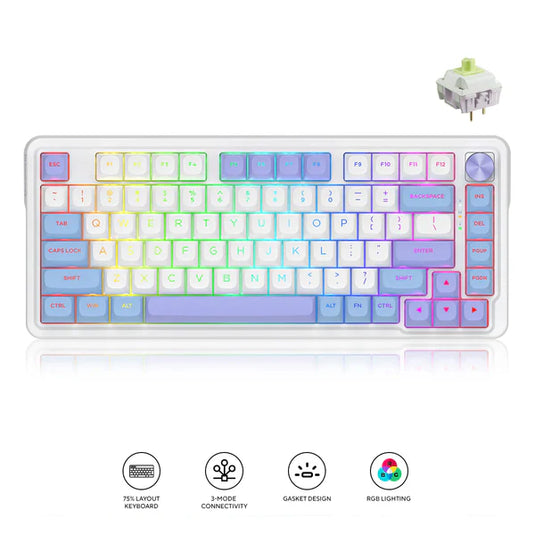 REDRAGON K673WB-RGB-MAX | UCAL MAX | 81 KEYS | 71% LAY OUT | 3 MODES CONNECTION | WIRELESS | BLUETOOTH | WIRED | MINT MAMBO SWITCH | WITH DEDICATED KNOB | HOT SWAPABBLE | WHITE + BLUE | 6 MONTHS WARRANTY KEYBOARD