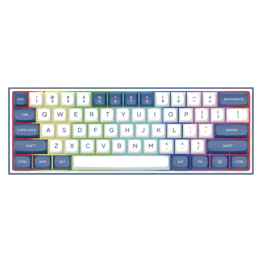 REDRAGON K717 ALCOR | WHITE BLUE | 60% LAYOUT DESIGN | 67 KEYS | QMK COMPATIBLE | 3 MODES CONNECTION: WIRELESS | BLUETOOTH | WIRED | SILVER SWITCH (LINEAR) | HOT-SWAPPABLE | PROGRAMMABLE RGB BACKLIGHT | 6 MONTHS WARRANTY KEYBOARD