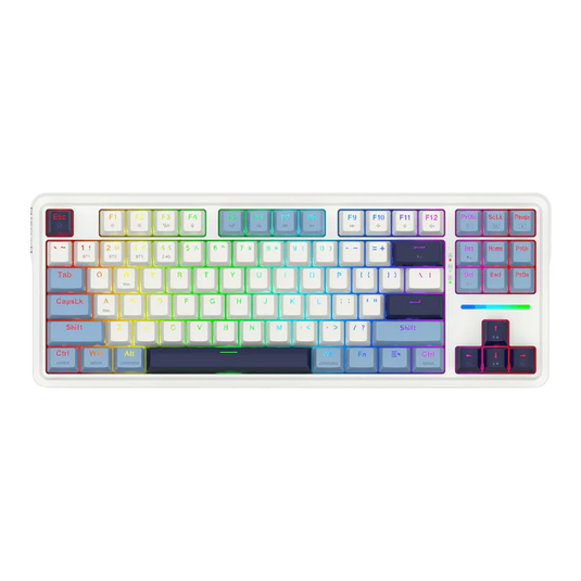 REDRAGON K728WBB RGB ANTONIUM PRO | 87 KEYS GASKET MOUNTED | 80% LAYOUT | 3 MODES CONNECTION BACKLIGHTING MECHANICAL | BLUETOOTH| WIRED |2.4GHZ | SILVER SWITCH | WHITE + BLUE MIXED KEYCAPS|  6 MONTHS WARRANTY KEYBOARD