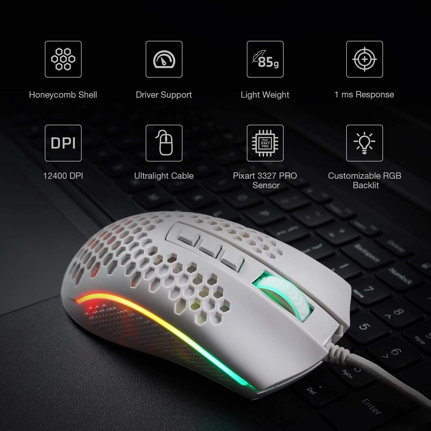 REDRAGON M808-RGB STORM WHITE MOUSE-Mouse-Makotek Computers