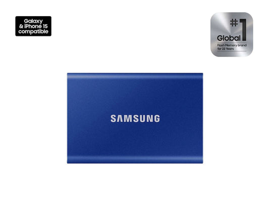 SAMSUNG T7  1TB | USB 3.2 GEN 2 (10Gbps) TYPE-C TO BACKWARDS COMPATIBLE | BLUE EXTERNAL  PORTABLE SSD