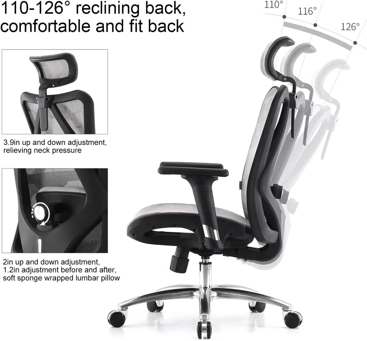 SIHOO M18 031 GREY ERGONOMIC OFFICE CHAIR Makotek Computer Sales Inc
