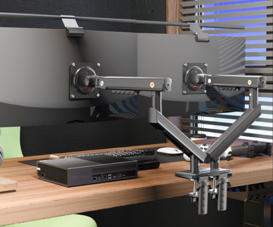 NORTHBAYOU NB-A5C | BLACK | DUAL MOUNT | FITS 17"-32" | GAS-SPRING MONITOR DESK MOUNT | BUILT WITH INTERACTIVE ERGONOMICAL CONCEPTS | SWIVEL 90 DEGREE | 75 X 75 TO 100 X 100MM | ROTATION  390 DEGREE | 6 MONTHS WARRANTY MONITOR STAND