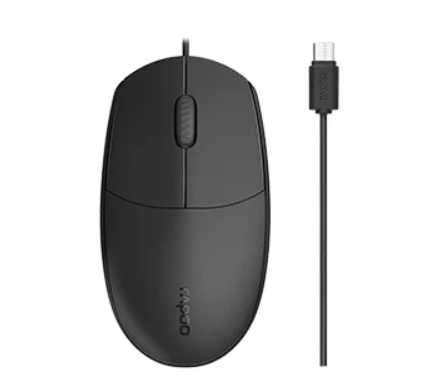 RAPOO N100C | BLACK | WIRED OPTICAL MOUSE | 1000 DPI HIGH-DEFINITION TRACKING ENGINE | TYPE-C PORT | BILATERAL SYMMETRY | ANTI-SLIP SCROLL WHEEL | 6 MONTHS WARRANTY MOUSE