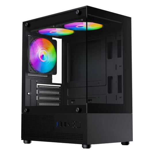 TRENDSONIC JURO  BLACK | | MID-TOWER | ATX / MICRO-ATX / ITX SUPPORT | TEMPERED GLASS SIDE PANEL | STEEL + PLASTIC MATERIAL | 3 BUILT-IN 120MM RGB FANS | 6 MONTHS WARRANTY PC CASE