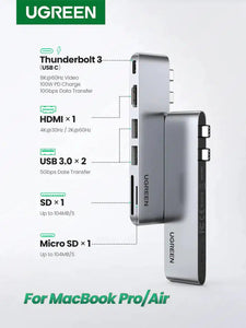 UGREEN CM380/80856 DUAL USB-C TO HDMI+2*USB 3.0 A+TF/SD+USB-C FEMALE ADAPTER-ADAPTER-Makotek Computers