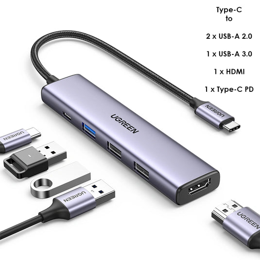 UGREEN  CM478/15495  5 IN 1  | USB C TO HDMI HUB ADAPTER | USB-A 3. 2X USB-A 2.0 | PD 100W  |  | 6 MONTHS WARRANTY ADAPTER