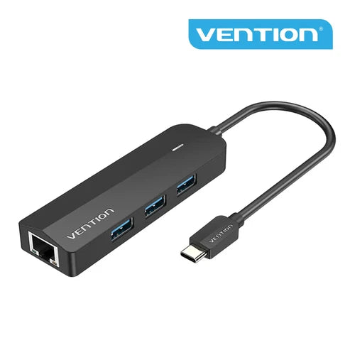 VENTION TGPBB | BLACK | 5-IN-1 USB-C HUB | 3× USB 3.0 PORTS | RJ45 GIGABIT ETHERNET | UP TO 5GBPS DATA TRANSFER | 0.15M CABLE | 6 MONTHS WARRANTY ADAPTER |