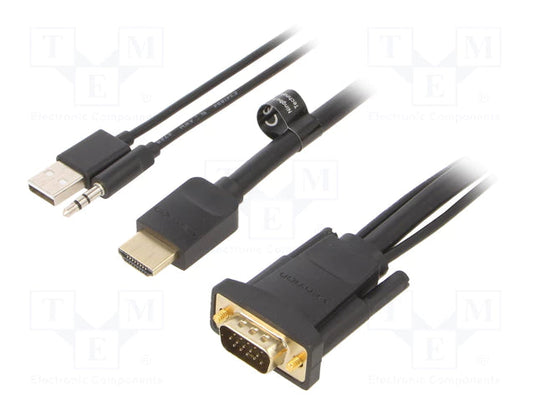 VENTION ABIBG HDMI TO VGA CABLE | 1.5M| 32 AWG BLACK | JACK 3.5 MM PLUG 6 MONTHS WARRANTY CABLE
