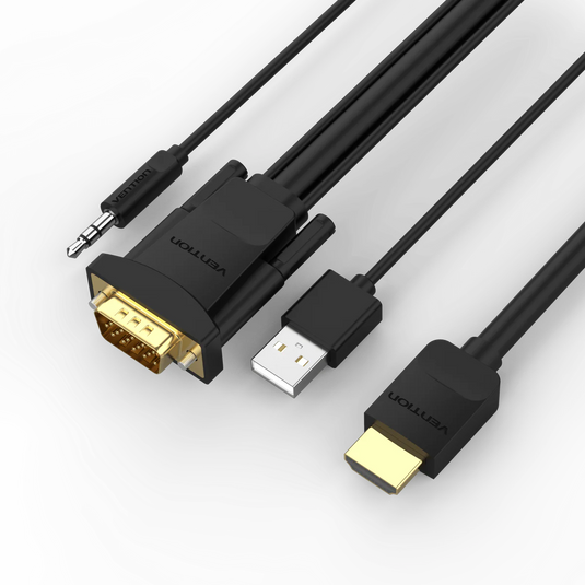 VENTION ABIBI HDMI TO VGA | 1080P @ 60HZ | 3M |  GOLD-PLATED  HDMI & VGA | NICKEL-PLATED USB |  6 MONTHS WARRANTY CABLE