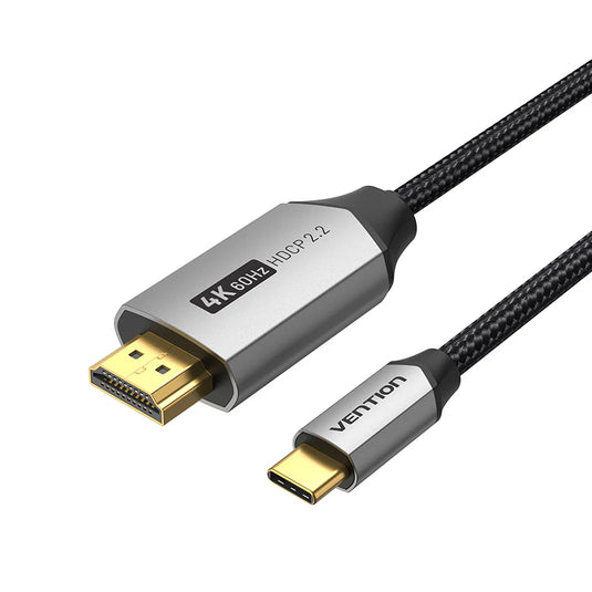 VENTION CRBBF | GRAY 1M | USB-C MALE TO HDMI A MALE | GOLD-PLATED | ALUMINUM ALLOY | PVC AND COTTON BRAIDED | 6 MONTHS WARRANTY CABLE
