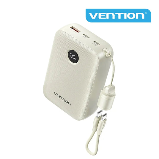 VENTION FKBN0-C-TY | BEIGE | 20000MAH POWER BANK | 22.5W FAST CHARGING | BUILT-IN USB-C CABLE | USB-C + USB-A PORTS | LED DIGITAL DISPLAY | 6 MONTHS WARRANTY POWER BANK