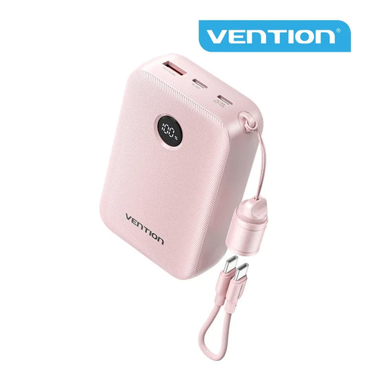 VENTION FKBP0-C-TY | PINK | 20000MAH POWER BANK | 22.5W FAST CHARGING | BUILT-IN USB-C CABLE | USB-C + USB-A PORTS | LED DIGITAL DISPLAY | 6 MONTHS WARRANTY POWER BANK