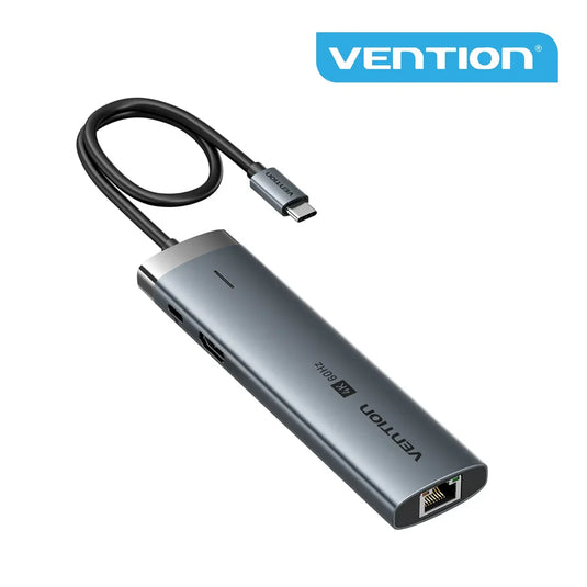 VENTION TGUHB | GRAY | 8-IN-1 USB-C DOCKING STATION | HDMI 4K@60HZ | 100W PD | USB 3.2 GEN 1 | GIGABIT ETHERNET | SD/TF CARD READER | 0.15M CABLE | 6 MONTHS WARRANTY ADAPTER