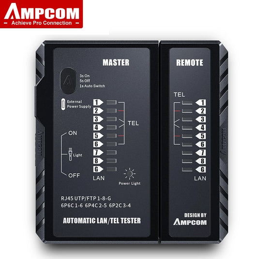 AMPCOM NETWORK CABLE TESTER RJ11/12/14 (6P2C/6P6C/6P4C), RJ45 (8P8C) NO WARRANTY ACCESSORIES