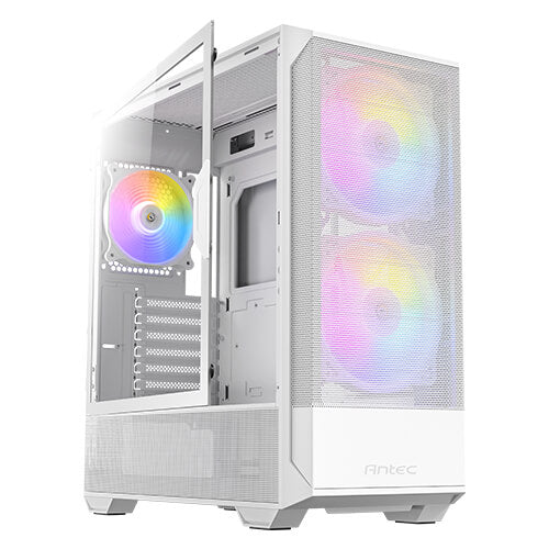 ANTEC NX416L WHITE | MID-TOWER | ATX / MICRO-ATX / ITX | TEMPERED GLASS SIDE PANEL | STEEL + PLASTIC MATERIAL | TOP/BOTTOM/RIGHT SIDE DUST FILTER | 2 BUILT-IN 160MM ARGB FANS IN FRONT AND 1 BUILT-IN ARGB FAN IN REAR | 6 MONTHS WARRANTY PC CASE