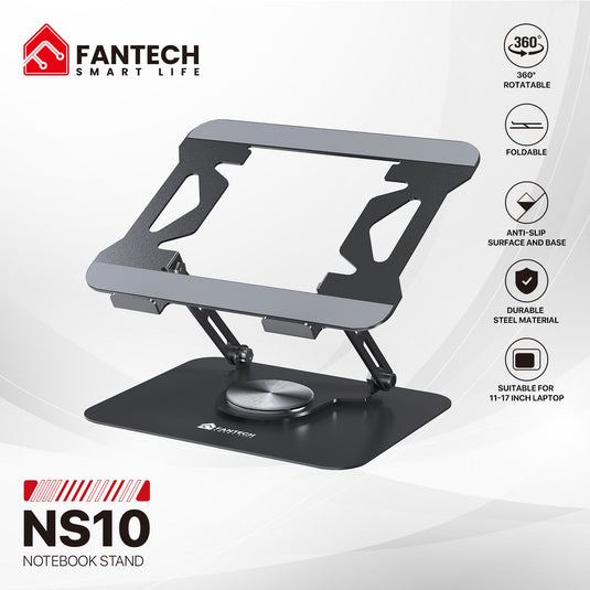 FANTECH NS10 LAPTOP STAND BLACK | 11-17 INCHES SUITABLE | 360° ROTATABLE | FOLDABLE | STEEL MATERIAL | ANTI-SLIP SURFACE & BASE | 6 MONTHS WARRANTY OTHERS