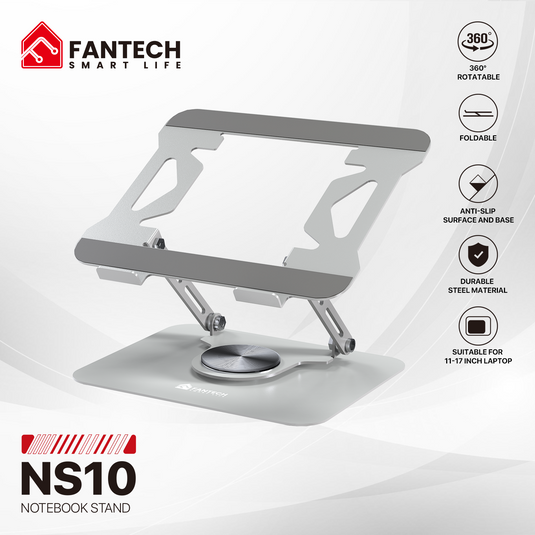 FANTECH NS10 LAPTOP STAND SILVER | 11-17 INCHES SUITABLE | 360° ROTATABLE | FOLDABLE | STEEL MATERIAL | ANTI-SLIP SURFACE & BASE | 6 MONTHS WARRANTY OTHERS