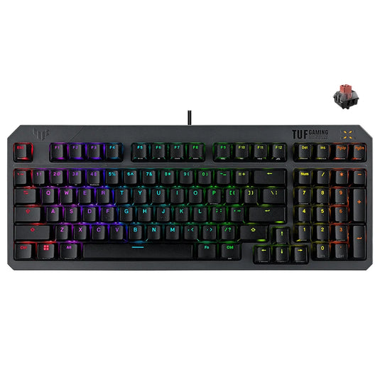 ASUS RA07 TUF GAMING K3 GEN II | BLACK | RED SWITCH | WIRED | 97-KEY LAYOUT | OPTICAL MECHANICAL RGB SWITCHES | SILICONE GASKET MOUNT | DETACHABLE TOP PLATE | IP57 WATERPROOFING | RGB LIGHTING AND AURA SYNC | 6 MONTHS WARRANTY KEYBOARD