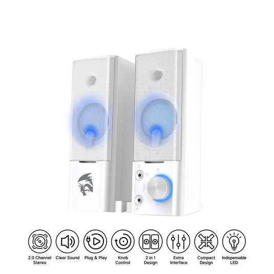 REDRAGON GS550W | WHITE | 2 IN 1 SPEAKER / SOUNDBAR DESIGN | 2.0 CHANNEL AUDIO | 3.5MMM AUDIO PORT | DYNAMIC RED BACKLIGHT | USB POWERED CONVENIENCE | KNOB CONTROL | PLUG AND PLAY | 6 MONTHS WARRANTY SPEAKER