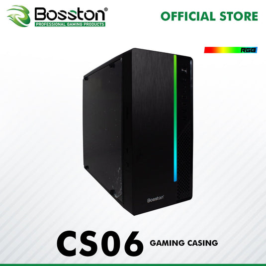 BOSSTON CASING ATX SERIES W/ RGB L375*W170*H336MM CS06 PC CASE-PC CASE-Makotek Computers