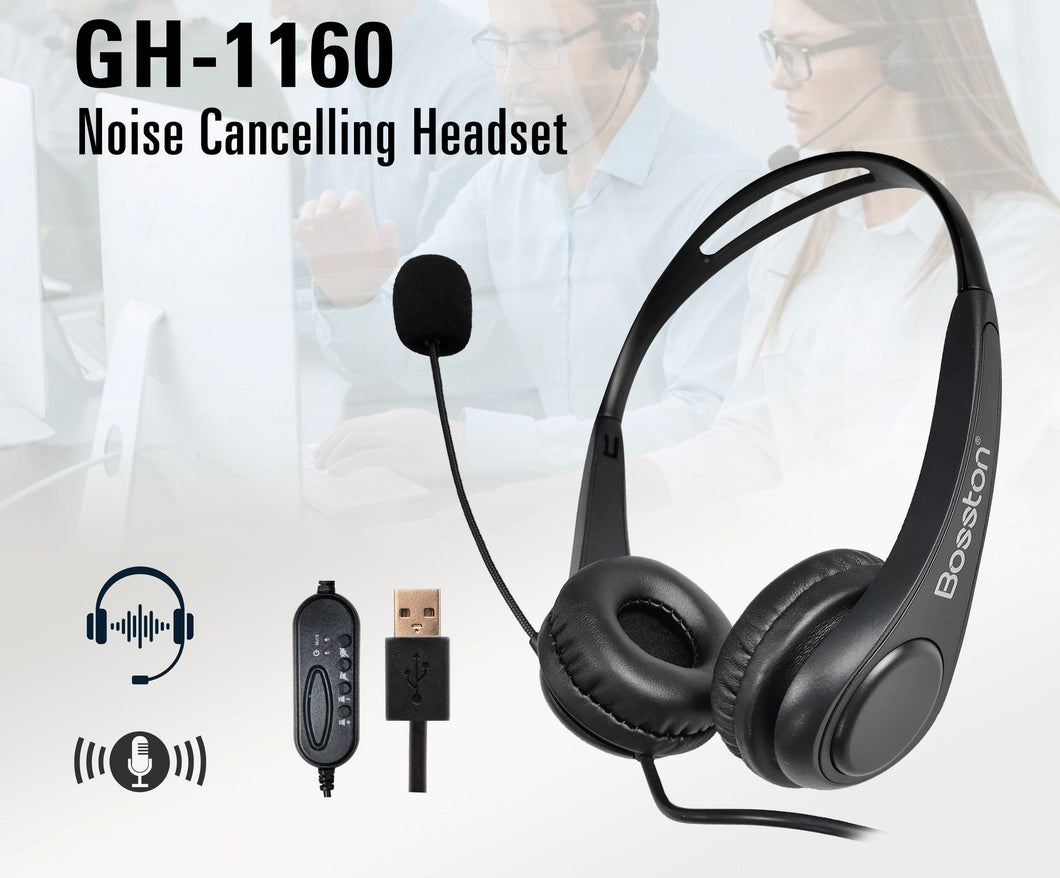 BOSSTON GH-1160 NOISE CANCELLING HEADSET-HEADSET-Makotek Computers