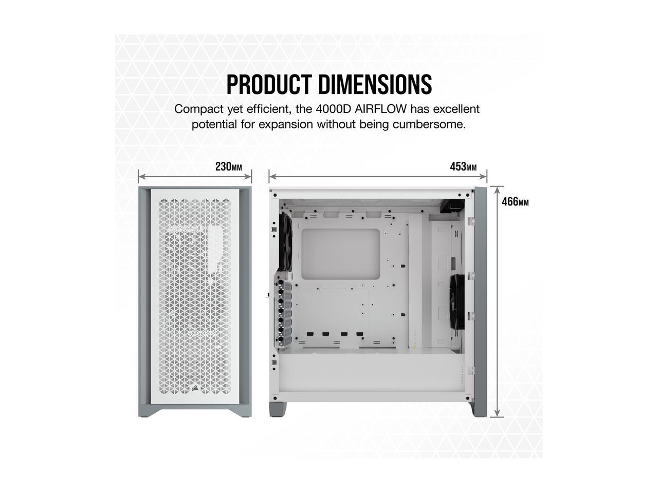 CORSAIR CS-CC-9011201-WW 4000D AIRFLOW TEMPERED GLASS MID TOWER WHITE PC CASE-PC CASE-Makotek Computers