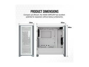 CORSAIR CS-CC-9011201-WW 4000D AIRFLOW TEMPERED GLASS MID TOWER WHITE PC CASE-PC CASE-Makotek Computers