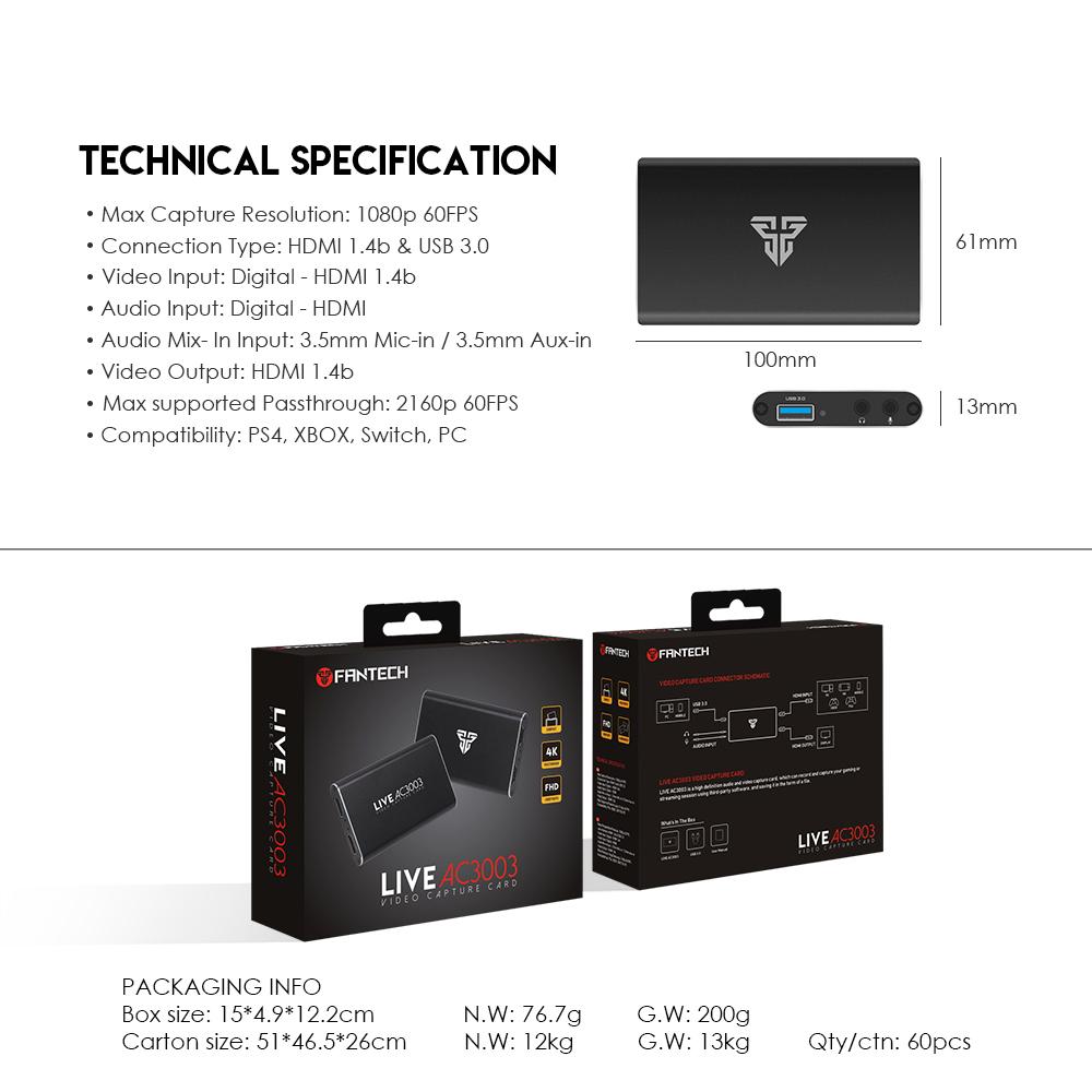 FANTECH AC3003 LIVE VIDEO CAPTURE CARD GAMING CAPTURE CARD – Makotek ...