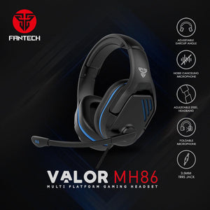 FANTECH MH86 NOISE CANCELLING BLACK VALOR (3.5MM/USB) HEADSET-HEADSET-Makotek Computers