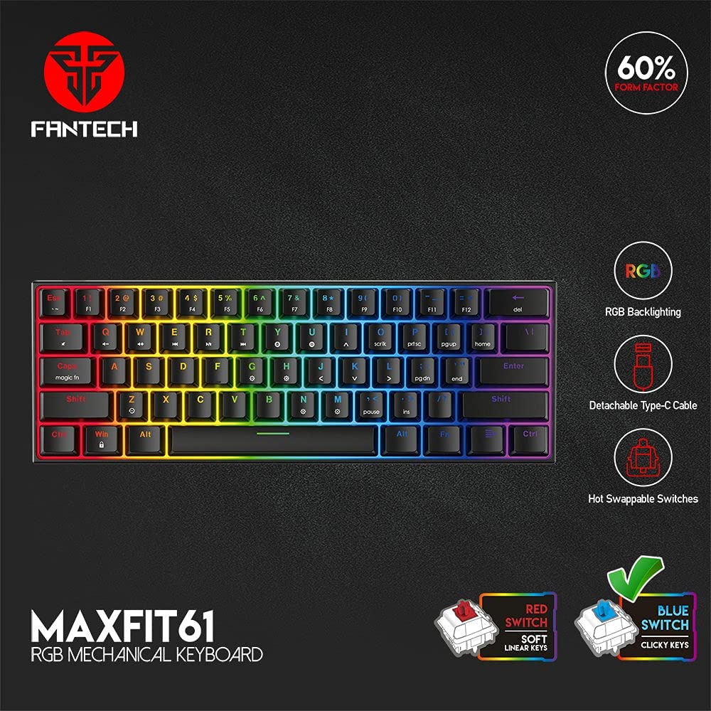 FANTECH MK857 MAXFIT61 61KEYS RGB (60% FORM FACTOR) KEYBOARD-KEYBOARD-Makotek Computers