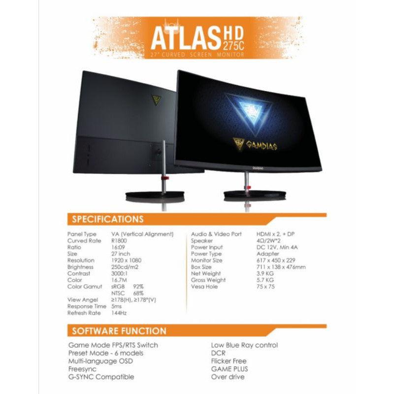 GAMDIAS ATLAS HD27CG 165HZ MONITOR-MONITOR-Makotek Computers