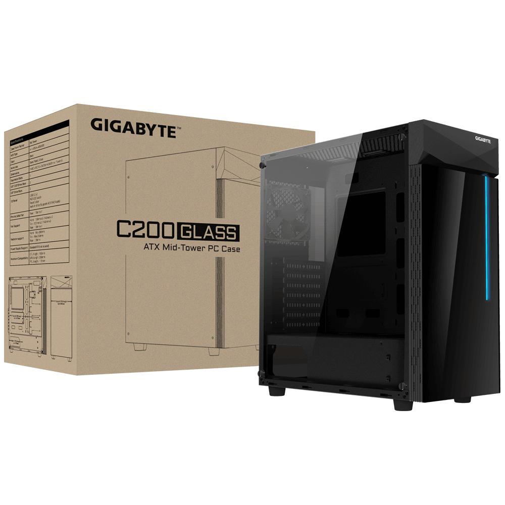 GIGABYTE C200 RGB TG MID TOWER CASE W/ 120MM FAN PC CASE-PC CASE-Makotek Computers
