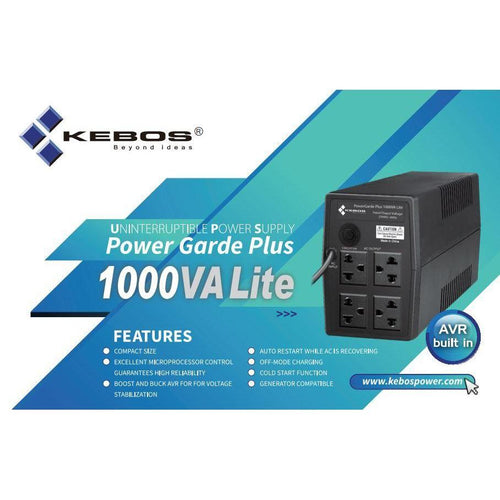 KEBOS PG 1000 LITE POWERGARDE SERIES 1000VA/600WATTS LINE INTERACTIVE WITH BUILT-IN AVR UPS-ACCESSORIES-Makotek Computers