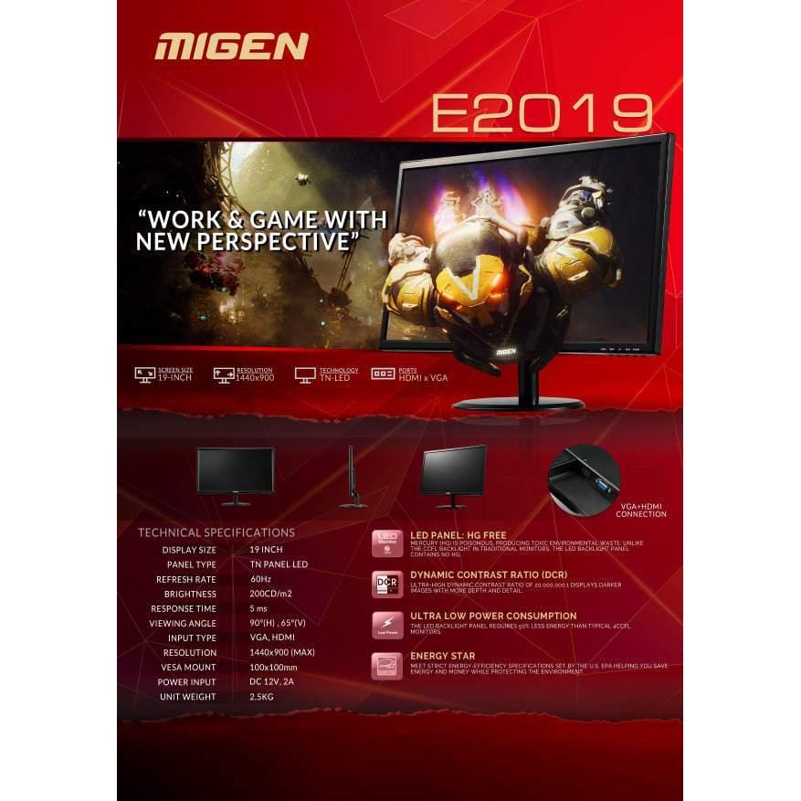 MIGEN E2019 TN, VGA-HDMI, WALL-MOUNTED, BLACK 19
