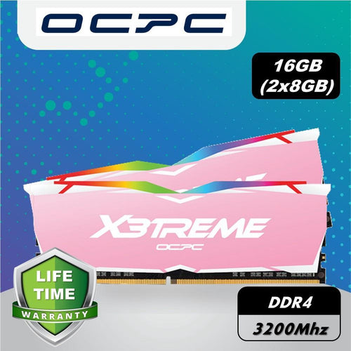 OCPC EXTREME RGB AURA DDR4 16GB (2X8) 3200 PINK MEMORY CARD-MEMORY-Makotek Computers