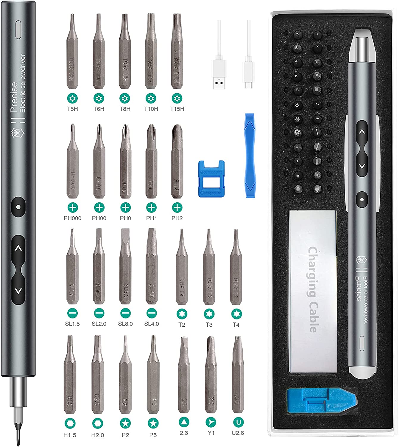 ORIA REPAIR TOOL USB CHARGING PRECISION BITS WITH 3 LED LIGHT CORDLESS 28 IN 1 ELECTRIC SCREWDRIVER SET-ACCESORIES-Makotek Computers