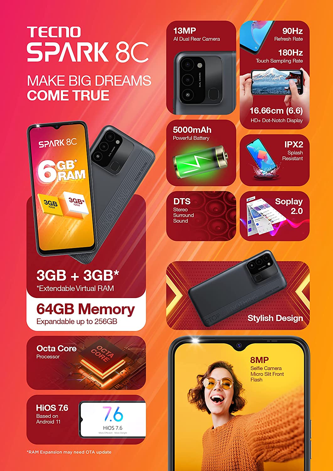 TECNO SPARK 8C 2+64 BLACK SMARTPHONE-SMARTPHONE-Makotek Computers