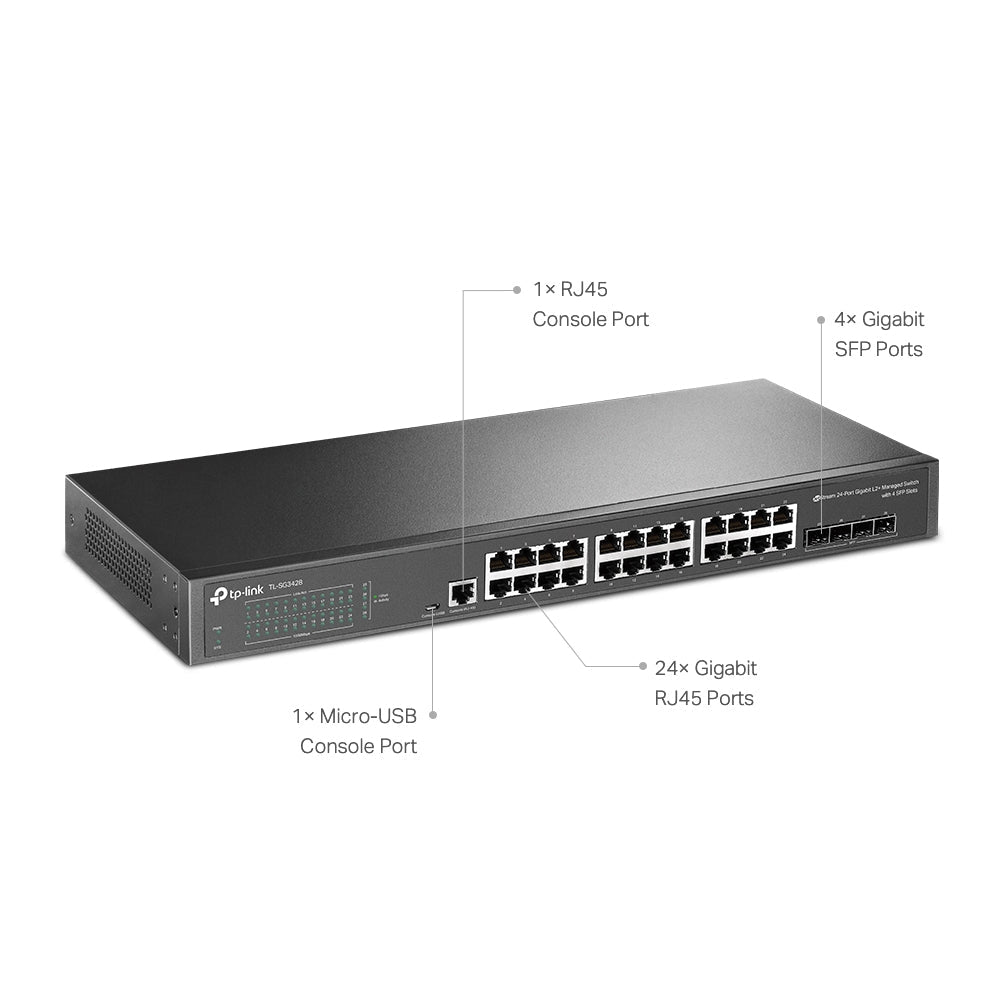 TP-LINK TL-SG3428 JETSTREAM 24-PORT GIGABIT L2+ WITH 4 SFP SLOTS MANAGED SWITCH-SWITCH-Makotek Computers