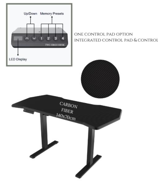 TWU ERGO DESK HEIGHT ADJUSTABLE 140X70CM (CARBON FIBER) TABLE-TABLE-Makotek Computers