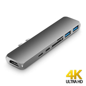 TYPE C HUB ADAPTER 7 IN 1 DUAL USB-C DOCK FOR MACBOOK PRO WITH 4K HDMI USB3.0 SDMICROSD CARD READER ADAPTER-ADAPTER-Makotek Computers