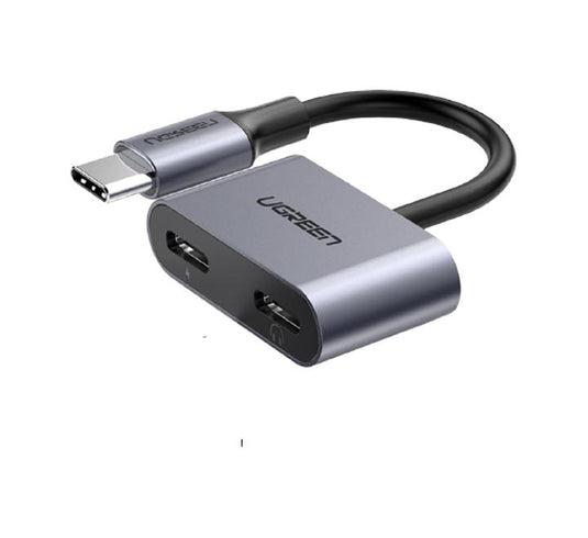 UGREEN TYPE-C MALE TO 3.5MM AUDIO+ TYPE-C FEMALE | CM193/50596 | GRAY | ADAPTER-ADAPTER-Makotek Computers