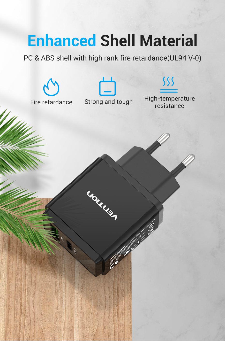 VENTION TWO-PORT USB(A+C) WALL CHARGER (18W/20W) US-PLUG-ACCESSORIES-Makotek Computers