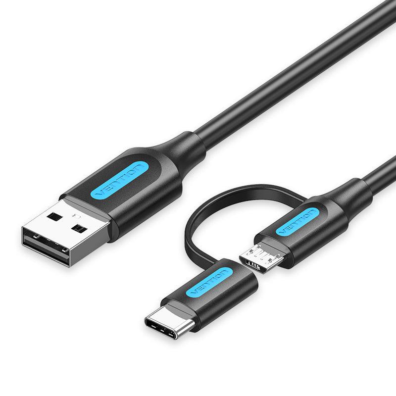 VENTION USB 2.0 MALE TO 2-IN-1 USB-C & MICRO-B MALE 5A CABLE-ACCESSORIES-Makotek Computers