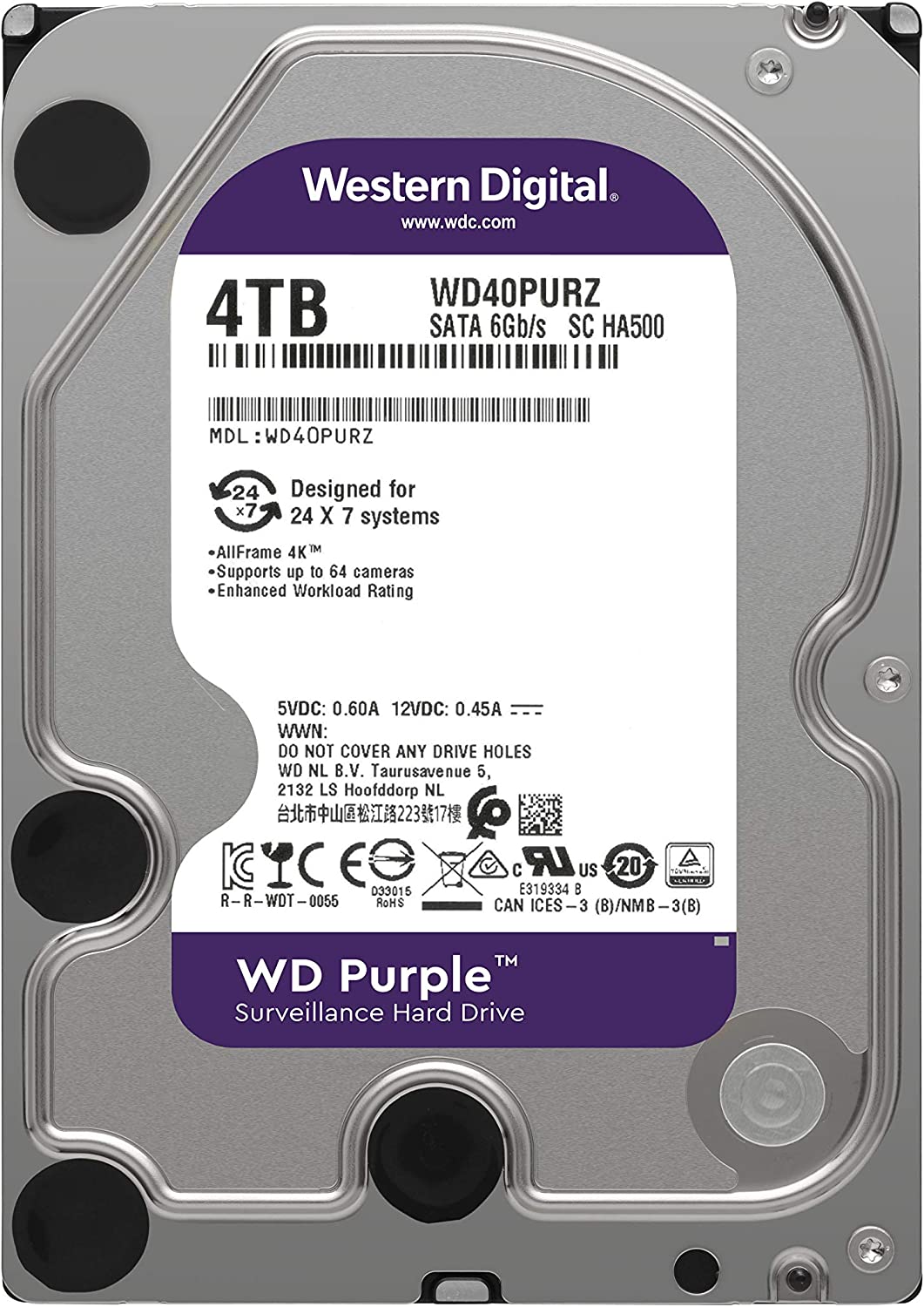 【ほぼ新品】WESTERN DIGITAL PURPLE 4TB SCHA520 4TB Purple Hard Drive for Security Surveillance Systems