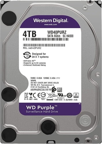 WESTERN DIGITAL 4TB WD PURPLE SURVEILLANCE INTERNAL HARD DRIVE - SATA 6 GB/S, 64 MB CACHE, 3.5